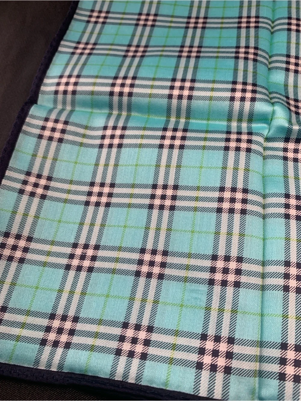 Burberry Plaid Handkerchief in Aqua Blue and Navy Trim